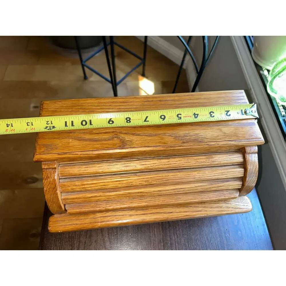 Vintage wood wooden roll-top Jewlery box with drawer bread box style